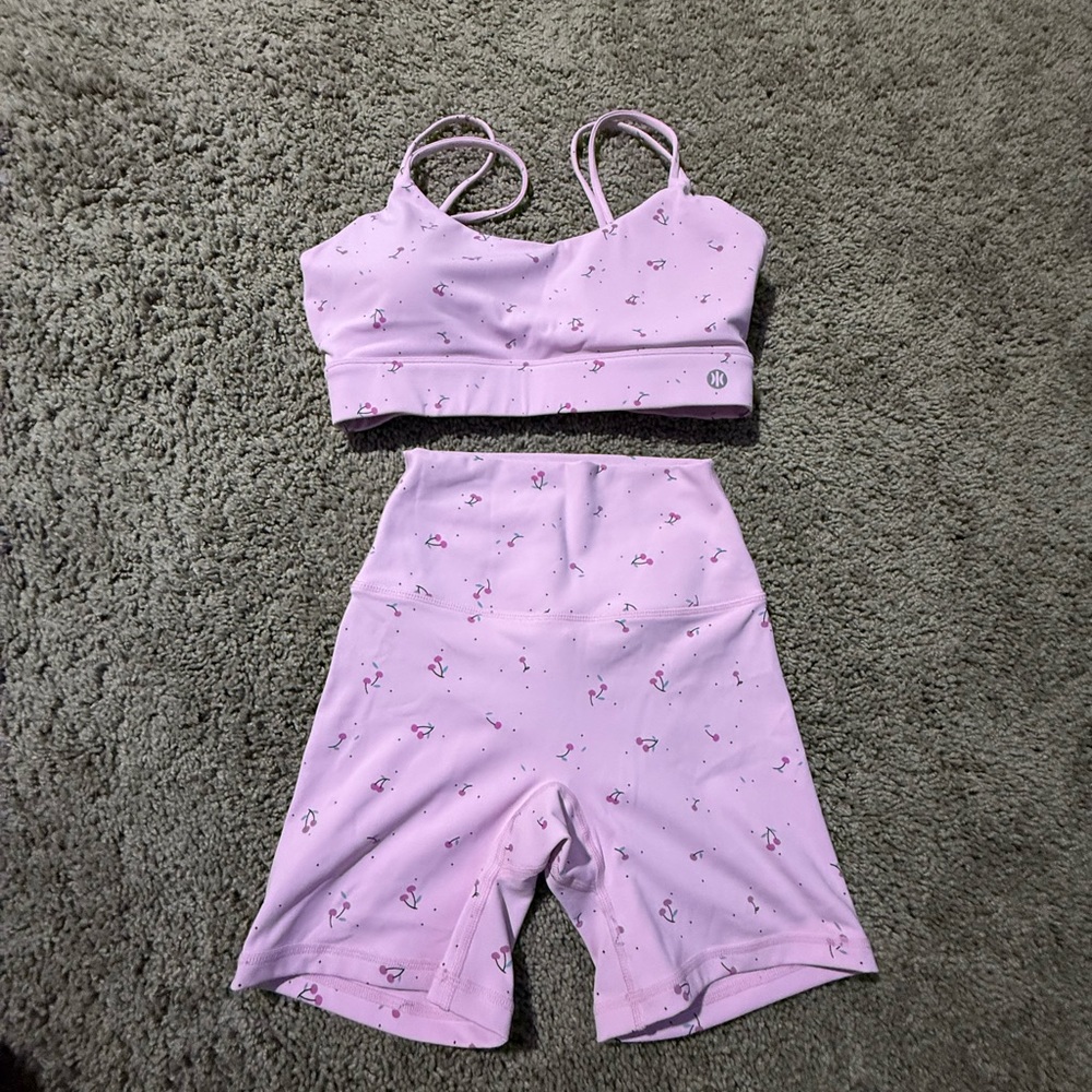 Stylish Light Pink Sports Bra and Shorts Set